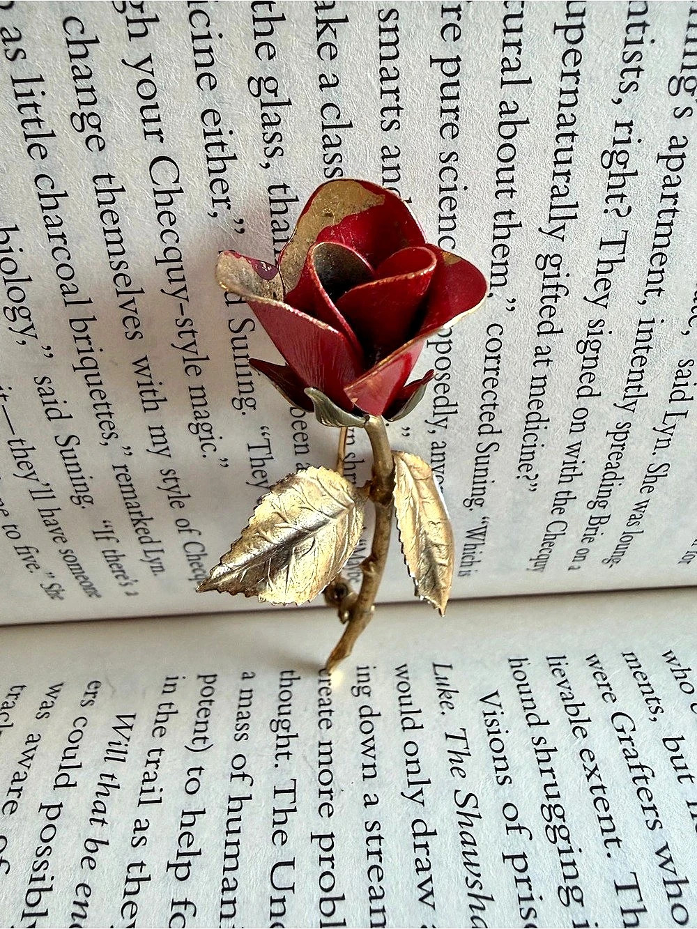Red Rose Flower Brooch Like New